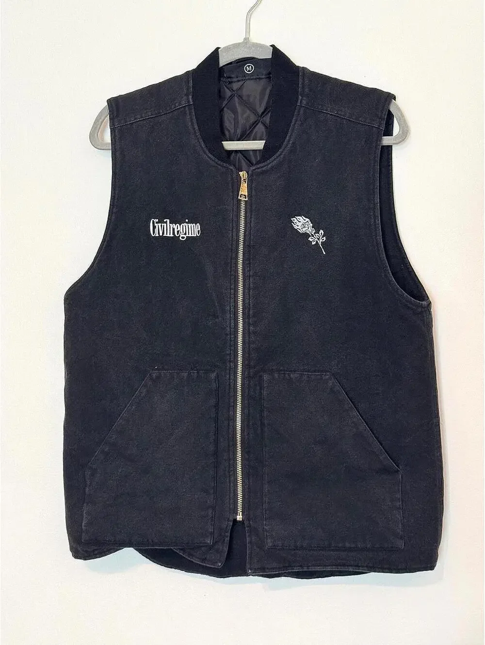 Civil Regime - Washed Cotton Quilted Utility Vest Black - M